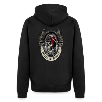 Schädel Biker Shirt Skull Biker - Unisex Premium Bio Zip Hoodie - Schwarz - Hinten - Nico (187cm)