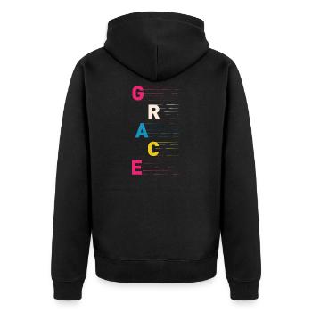 Grace - Christian Design - Grace - Unisex Premium Organic Zip Hoodie - black - Back - Nico (187cm)