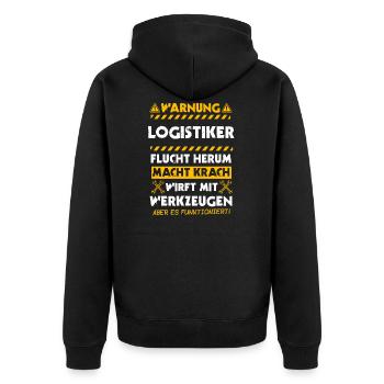 Logistiker Logistik Lagerist Geschenk - Unisex Premium Bio Zip Hoodie - Schwarz - Hinten - Nico (187cm)