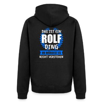 Rolf Name Vorname Geschenk - Unisex Premium Bio Zip Hoodie - Schwarz - Hinten - Nico (187cm)