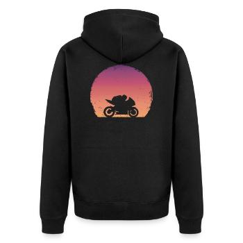 motorrad sport sonnenuntergang vintage design - Unisex Premium Bio Zip Hoodie - Schwarz - Hinten - Nico (187cm)