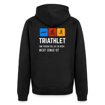 Triathlon Triathlet Triathleten Geschenk - Unisex Premium Bio Zip Hoodie - Schwarz - Hinten - Nico (187cm)