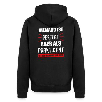 Praktikant Praktikum Praktikanten Geschenk - Unisex Premium Bio Zip Hoodie - Schwarz - Hinten - Nico (187cm)