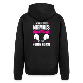 Hobby Horse Steckenpferd Hobbyhorsing Geschenk - Unisex Premium Bio Zip Hoodie - Schwarz - Hinten - Nico (187cm)