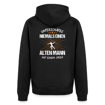 Speerwurf Speerwerfer Speer Geschenk - Unisex Premium Bio Zip Hoodie - Schwarz - Hinten - Nico (187cm)