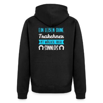 Trakehner Pferd Pferde Geschenk - Unisex Premium Bio Zip Hoodie - Schwarz - Hinten - Nico (187cm)