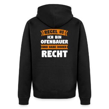 Ofenbauer Ofen Kamin Geschenk - Unisex Premium Bio Zip Hoodie - Schwarz - Hinten - Nico (187cm)