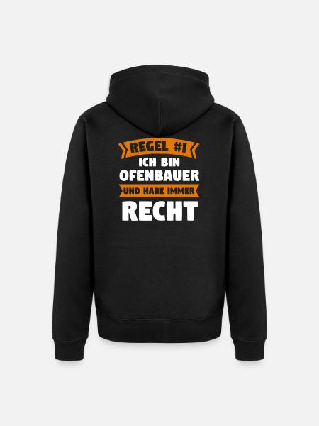 Ofenbauer Ofen Kamin Geschenk - Unisex Premium Bio Zip Hoodie - Schwarz