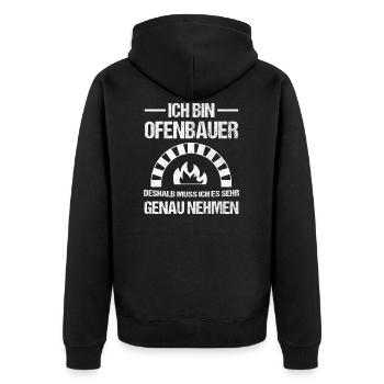Ofenbauer Ofen Kamin Geschenk - Unisex Premium Bio Zip Hoodie - Schwarz - Hinten - Nico (187cm)