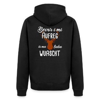 Bevor I mi aufreg Is Ma Liaba Wuascht Geschenk - Unisex Premium Bio Zip Hoodie - Schwarz - Hinten - Nico (187cm)
