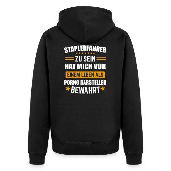 Staplerfahrer Stapler Gabelstapler Geschenk - Unisex Premium Bio Zip Hoodie - Schwarz - Hinten - Nico (187cm)