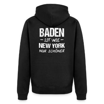 Baden Badener Baden-Württemberg Geschenk - Unisex Premium Bio Zip Hoodie - Schwarz - Hinten - Nico (187cm)