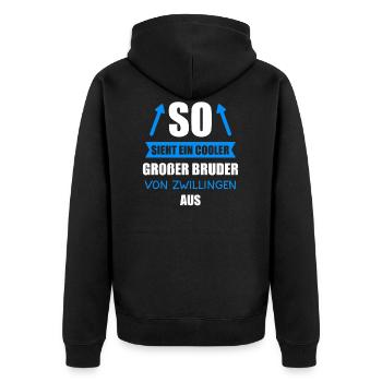 Großer Bruder von Zwillingen 2020 Geschwister - Unisex Premium Bio Zip Hoodie - Schwarz - Hinten - Nico (187cm)