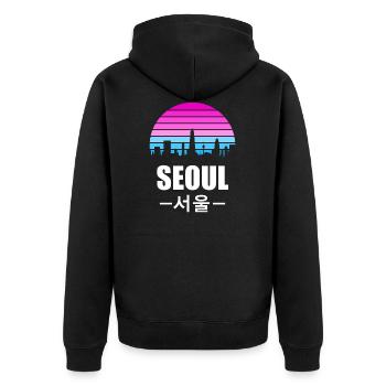 Seoul Südkorea South Korean Geschenk - Unisex Premium Bio Zip Hoodie - Schwarz - Hinten - Nico (187cm)