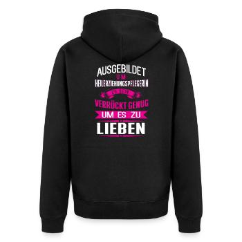 Heilerziehungspflegerin Heilerziehungspfleger - Unisex Premium Bio Zip Hoodie - Schwarz - Hinten - Nico (187cm)