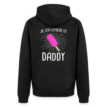 BDSM Girl Fetisch Submissive Geschenk - Unisex Premium Bio Zip Hoodie - Schwarz - Hinten - Nico (187cm)