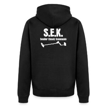 Sondeln Sondler Sondengänger Geschenk - Unisex Premium Bio Zip Hoodie - Schwarz - Hinten - Nico (187cm)