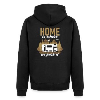 Cooler Camping Wohnwagen Kastenwagen Spruch - Unisex Premium Bio Zip Hoodie - Schwarz - Hinten - Nico (187cm)
