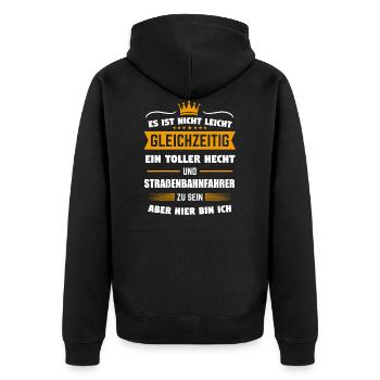 Straßenbahnfahrer Straßenbahn Bahn Geschenk - Unisex Premium Bio Zip Hoodie - Schwarz - Hinten - Nico (187cm)