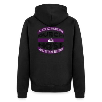 Locker durch die Hose atmen - Unisex Premium Bio Zip Hoodie - Schwarz - Hinten - Nico (187cm)