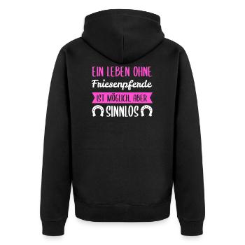 Friesenpferd Friesen Friese Geschenk - Unisex Premium Bio Zip Hoodie - Schwarz - Hinten - Nico (187cm)