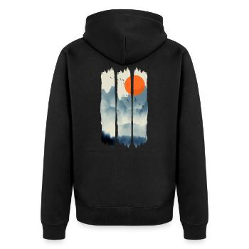 Berg Aquarell - Unisex Premium Bio Zip Hoodie - Schwarz - Hinten - Nico (187cm)
