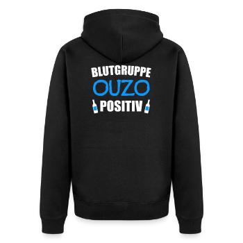 Ouzo Alkohol Schnaps Geschenk - Unisex Premium Bio Zip Hoodie - Schwarz - Hinten - Nico (187cm)