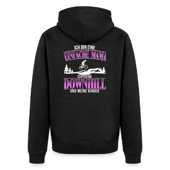 Downhill Mama MTB Mountainbike Geschenk - Unisex Premium Bio Zip Hoodie - Schwarz - Hinten - Nico (187cm)