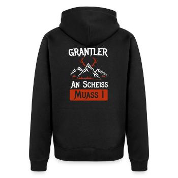 Grantler An Scheiss Muass I Grantln Geschenk - Unisex Premium Bio Zip Hoodie - Schwarz - Hinten - Nico (187cm)