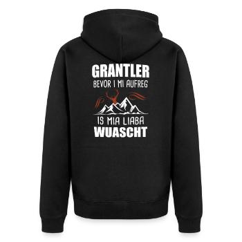 Grantler Bevor I Mi Aufreg Grantln Geschenk - Unisex Premium Bio Zip Hoodie - Schwarz - Hinten - Nico (187cm)
