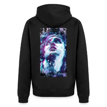 Grizzl3y (Retrowave) - Unisex Premium Organic Zip Hoodie - black - Back - Nico (187cm)