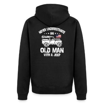 Never Underestimate à Old Man with a Jeep - Veste à capuche bio Premium Unisexe - noir - Dos - Nico (187cm)