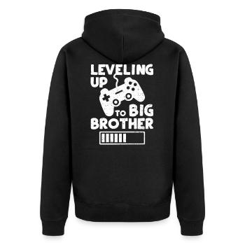 Leveling Up To Big Brother - brother - Unisex Premium Organic Zip Hoodie - black - Back - Nico (187cm)