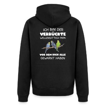 Wellensittich Papa Wellensittiche Sittich Geschenk - Unisex Premium Bio Zip Hoodie - Schwarz - Hinten - Nico (187cm)