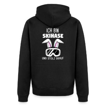 Skihaserl Skihase Apres Ski Geschenk - Unisex Premium Bio Zip Hoodie - Schwarz - Hinten - Nico (187cm)