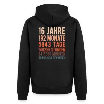 16. Geburtstag - 16 Jahre alt - Unisex Premium Bio Zip Hoodie - Schwarz - Hinten - Nico (187cm)