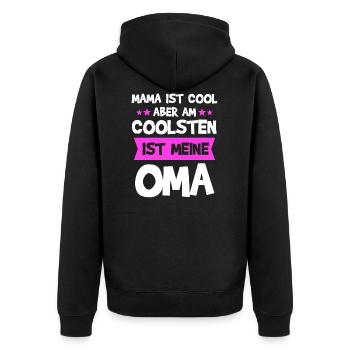 Oma Baby Sprüche Großmutter Schwangerschaft - Unisex Premium Bio Zip Hoodie - Schwarz - Hinten - Nico (187cm)