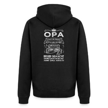 Opa Baby Ich Werde Opa 2021 Großeltern Geschenk - Unisex Premium Bio Zip Hoodie - Schwarz - Hinten - Nico (187cm)