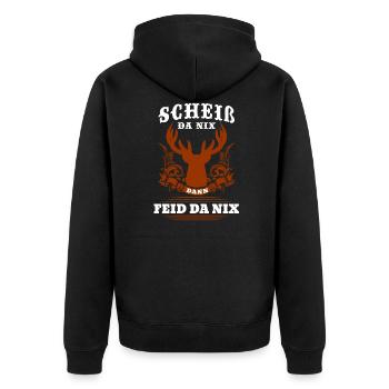 Scheiß Da Nix Dann Feid Da Nix Bayerische Sprüche - Unisex Premium Bio Zip Hoodie - Schwarz - Hinten - Nico (187cm)