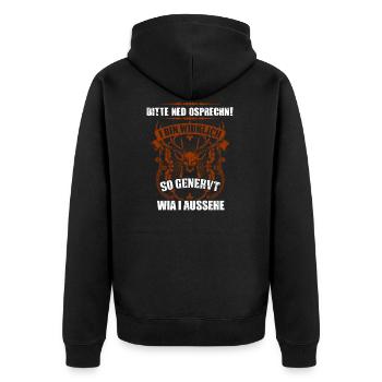 Bayerische Sprüche Dialekt Bayern Geschenk - Unisex Premium Bio Zip Hoodie - Schwarz - Hinten - Nico (187cm)