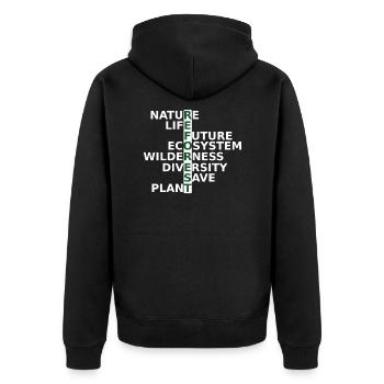 Aufforstung ist die Zukunft für Natur und Mensch. - Unisex Premium Bio Zip Hoodie - Schwarz - Hinten - Nico (187cm)