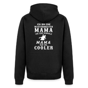 Westernreiter Mama Westernreiten Reining Geschenk - Unisex Premium Bio Zip Hoodie - Schwarz - Hinten - Nico (187cm)