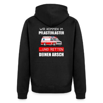 Pflasterlaster Sanitäter Rettungsdienst Geschenk - Unisex Premium Bio Zip Hoodie - Schwarz - Hinten - Nico (187cm)