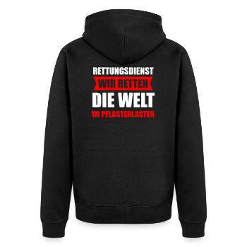 Rettungsdienst Rettungssanitäter Sanitäter - Unisex Premium Bio Zip Hoodie - Schwarz - Hinten - Nico (187cm)