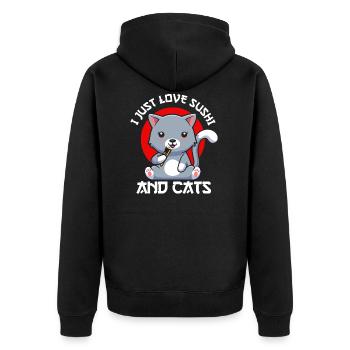 Cadeau de chat de chat d'anime de sushi - Veste à capuche bio Premium Unisexe - noir - Dos - Nico (187cm)