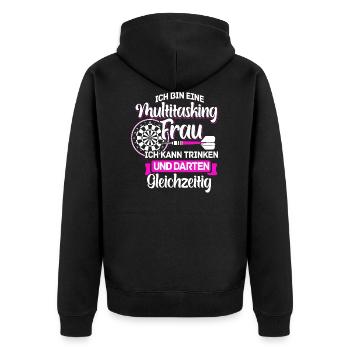 Dart Frauen Darts Dartspieler Geschenk - Unisex Premium Bio Zip Hoodie - Schwarz - Hinten - Nico (187cm)
