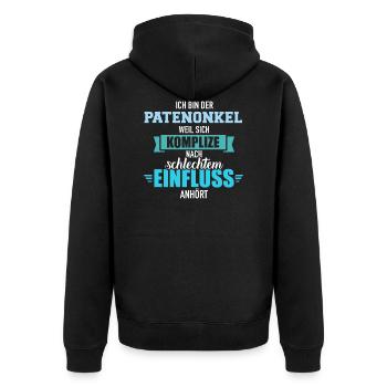 Patenonkel - Unisex Premium Bio Zip Hoodie - Schwarz - Hinten - Nico (187cm)