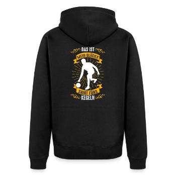 Kegeln Kegler Kegelbahn Geschenk - Unisex Premium Bio Zip Hoodie - Schwarz - Hinten - Nico (187cm)