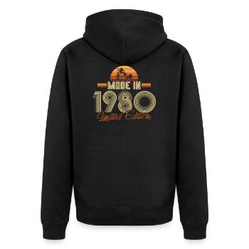 1980 né cadeau d'anniversaire rétro - Veste à capuche bio Premium Unisexe - noir - Dos - Nico (187cm)