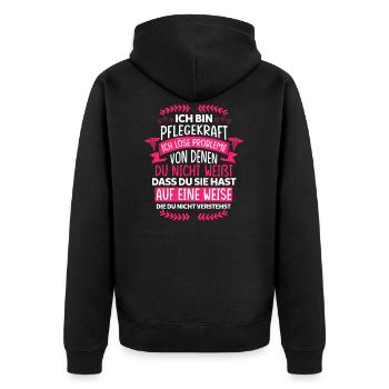 Pflegekraft Altenpfleger Altenpflegerin Geschenk - Unisex Premium Bio Zip Hoodie - Schwarz - Hinten - Nico (187cm)